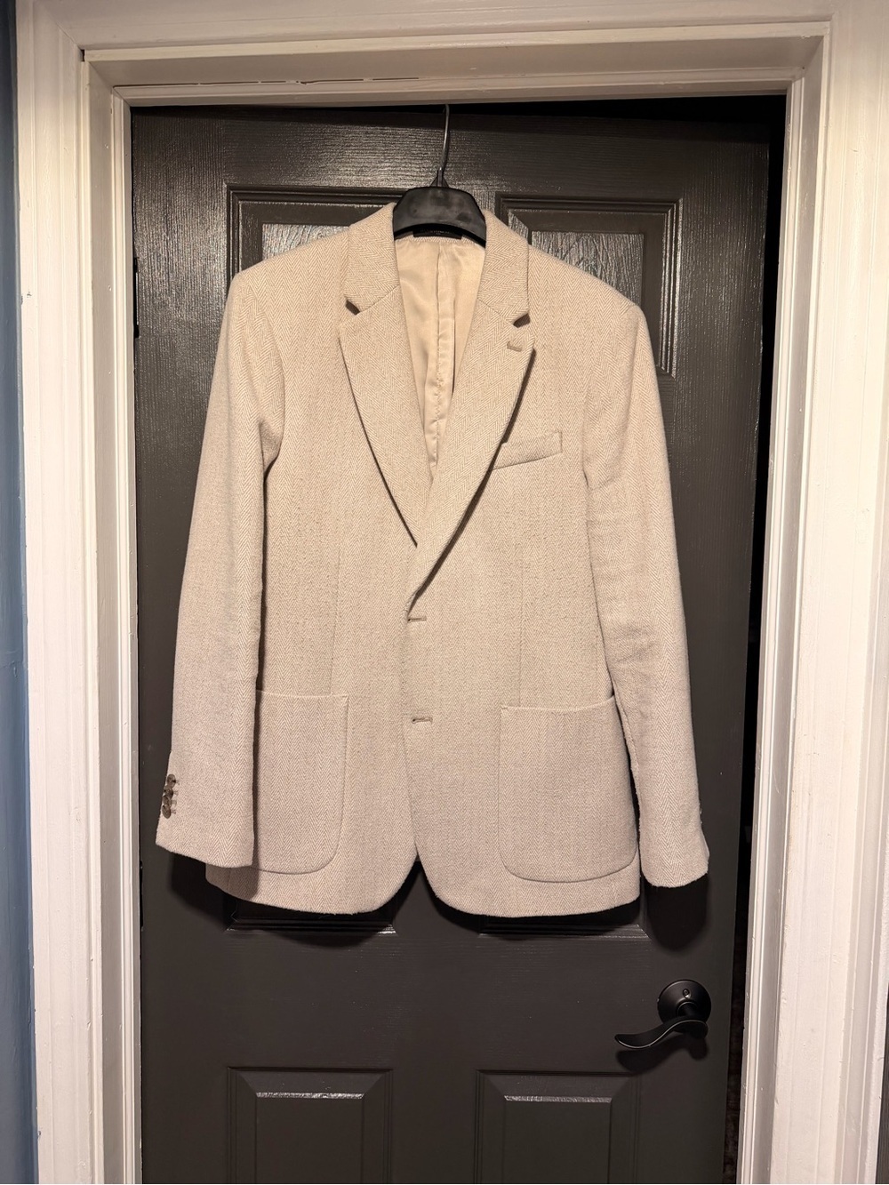 Banana Republic Thick Wool Blend tweed/herringbone Cream Single-Breasted Blazer
